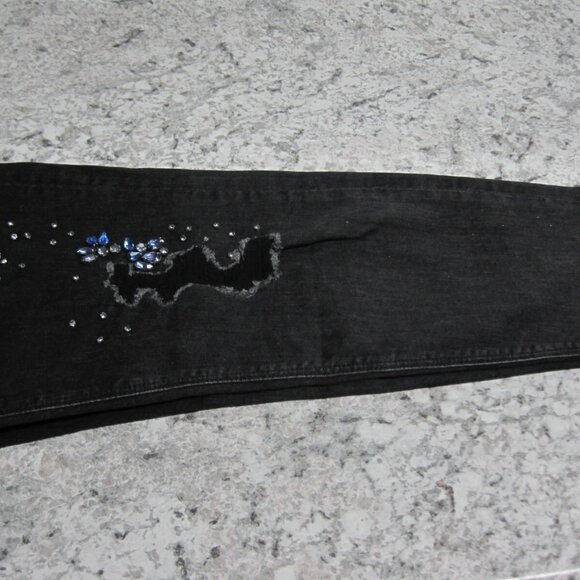 High Rise Black Embellished Ripped Ankle Jeans Size 10 Express NWT $128 - Picture 5 of 13